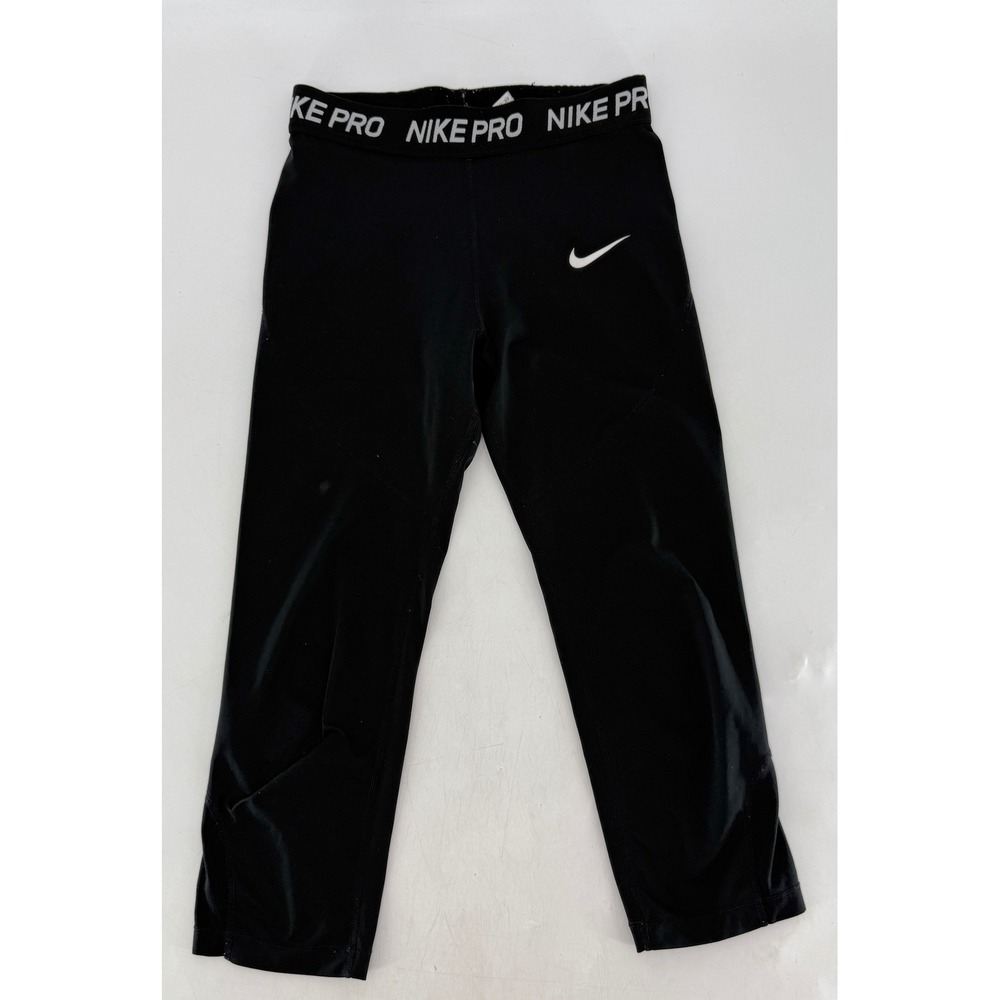 Nike Pro Training Cropped Leggings‎ Women's Black White Logo Athletic Apparel